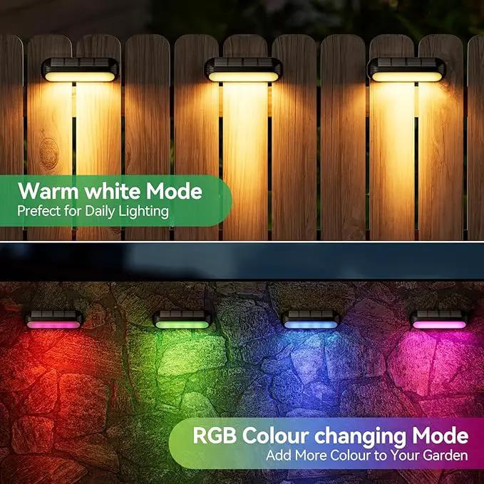 Solar Outdoor Lights 4 Pack, Bright Fence Lights with Multi-Color Changing & Warm White Mode, Upgraded Solar Step Lights Outdoor Waterproof for Garden Deck Post Stair Yard and Wall by GreenHaven Gardens