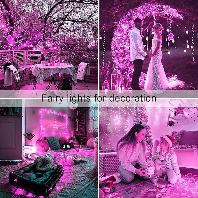JMEXSUSS 4 Pack Pink Solar Lights, Each 33ft 100 LED Solar String Lights Outdoor Waterproof, 8 Modes Copper Wire Pink Fairy Light for Yard Patio Garden Party Wedding Decorations by GreenHaven Gardens