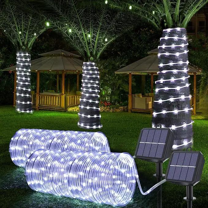 Solar Rope Lights, 2 Packs 66ft 200LED Solar String Lights, 8 Modes Waterproof Solar Powered Outdoor Lights, Flexible Clear Tube Light for Garden, Backyard, Patio, Deck, Porch, Pool,Tree Decor -White by GreenHaven Gardens
