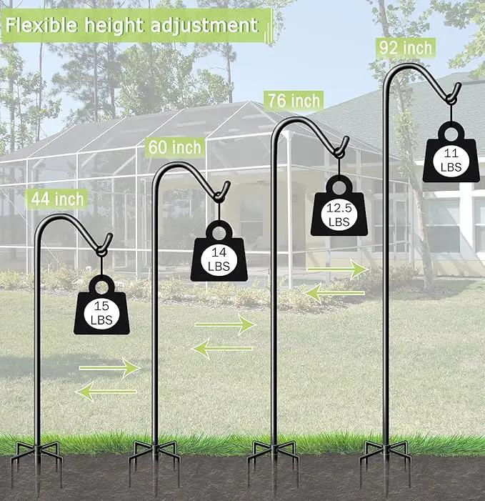 Garbuildman 92 Inch Tall Shepherd Hooks with 5-Forked Base, Adjustable Heavy Duty Bird Feeder Pole Stand Hanger for Outdoor, Shiny Black, 1 Pack by GreenHaven Gardens