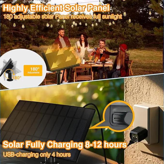 DAYBETTER 50ft Solar String Lights Outdoor Waterproof - 25 Bulbs 2700K Warm White with 3W Solar Panel 12+ Hours Runtime-Garden Patio Lights for Backyard Wedding Camping Homeowners by GreenHaven Gardens
