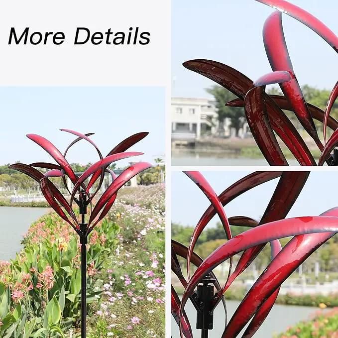 82 inch Wind Spinners Outdoor - Extra Large Metal Wind Sculptures & Spinner with Stake, Big Clearance Windmills for The Yard and Garden, Tall Yard Art Decor-Burgundy Red by GreenHaven Gardens