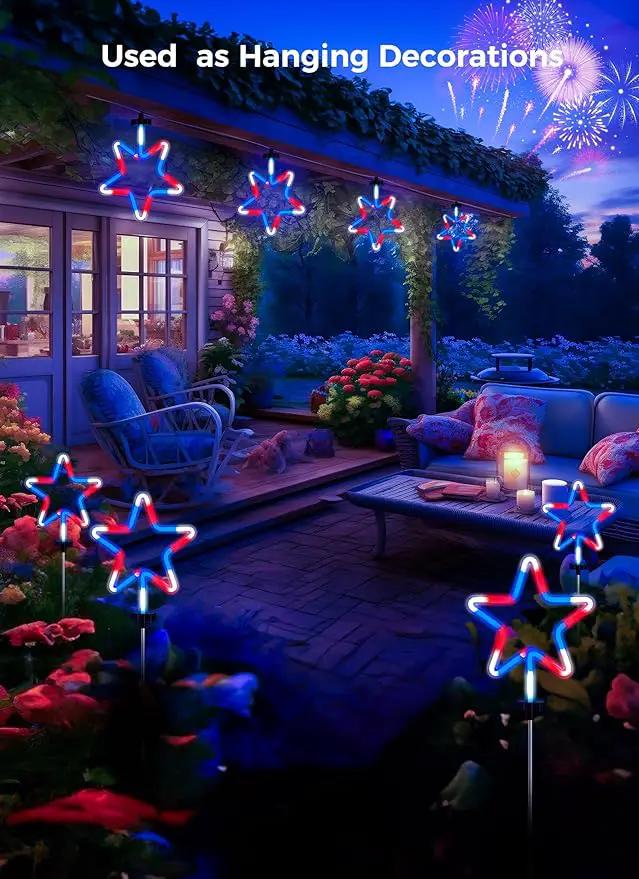 Brightown Red White and Blue Lights, 4th of July Decorations Outdoor, 8 Large Neon Star Pathway Lights Plug in, Patriotic Decorations Fourth of July Decor for Independence Day Garden Yard Outside by GreenHaven Gardens