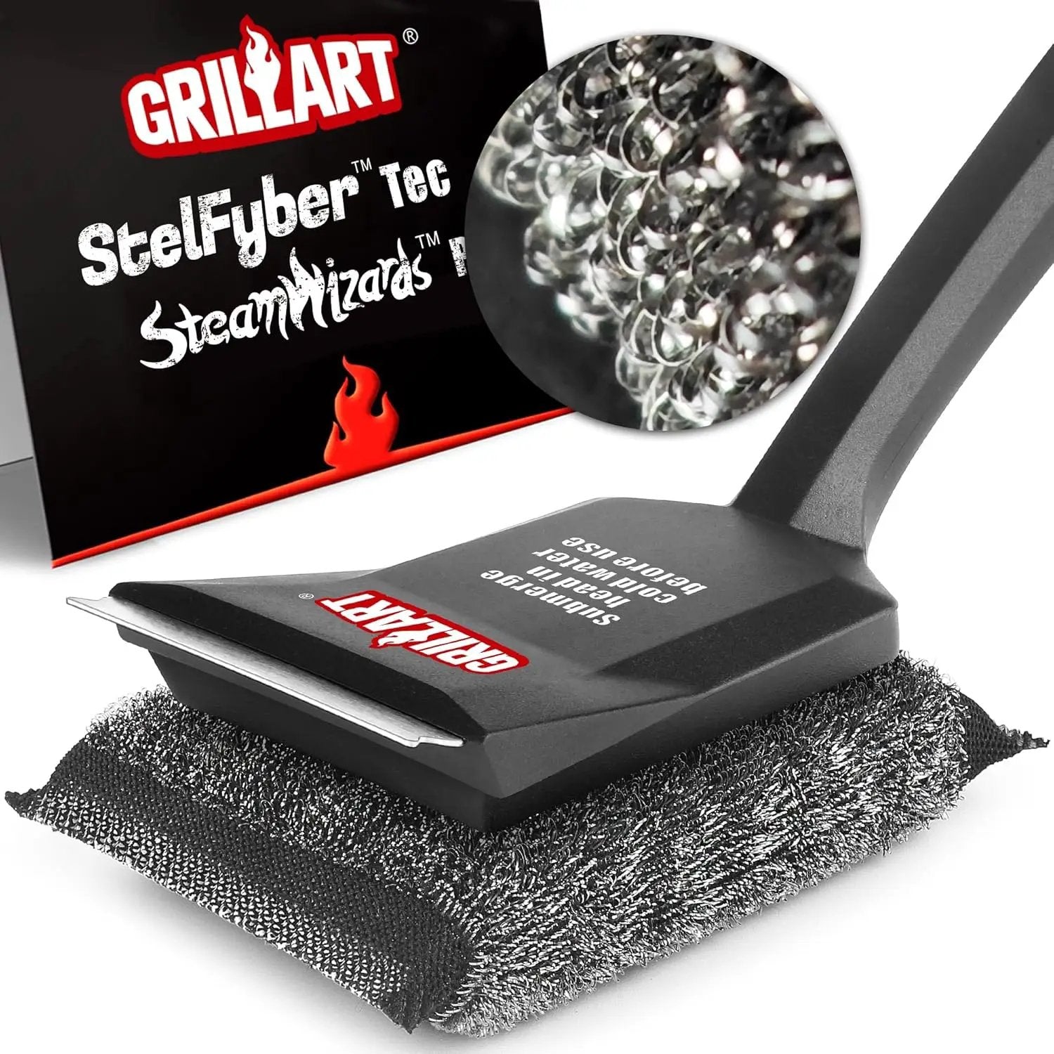 GRILLART Grill Brush Bristle Free, SteamWizards [Ultra Safe & Efficient] Grill Cleaner Brush with 1 Replacement Head, for Cast Iron and Stainless Steel Grates, BBQ Grill Brush for Outdoor Grill by GreenHaven Gardens
