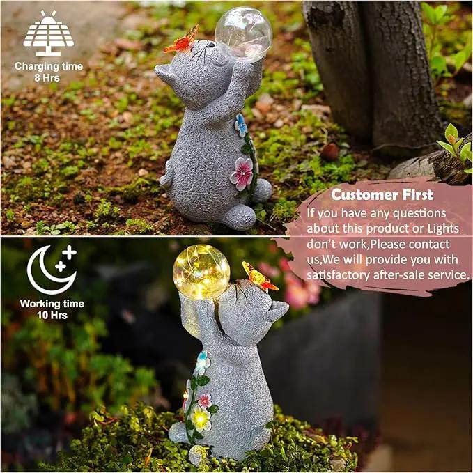Solar Cat Outdoor Garden Statues : Outside Decor with Lights Clearance for Yard Art Lawn Ornaments Porch Patio Balcony Home House - Birthday Gifts for Grandma Mom Women by GreenHaven Gardens