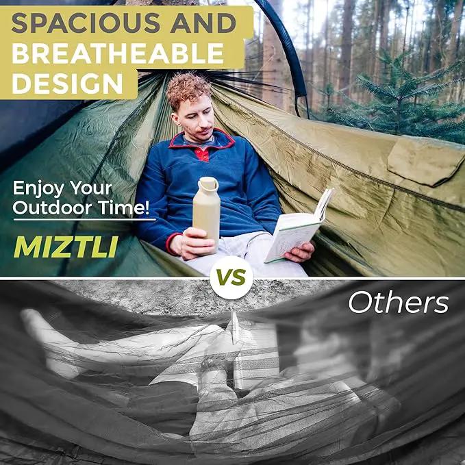 Miztli Camping Hammock -Portable Hammock w/Spacious Net & Tree Straps w/Adjustable Loops, Double and Single Hammock for Outdoor, Indoor, Hiking and Travel by GreenHaven Gardens
