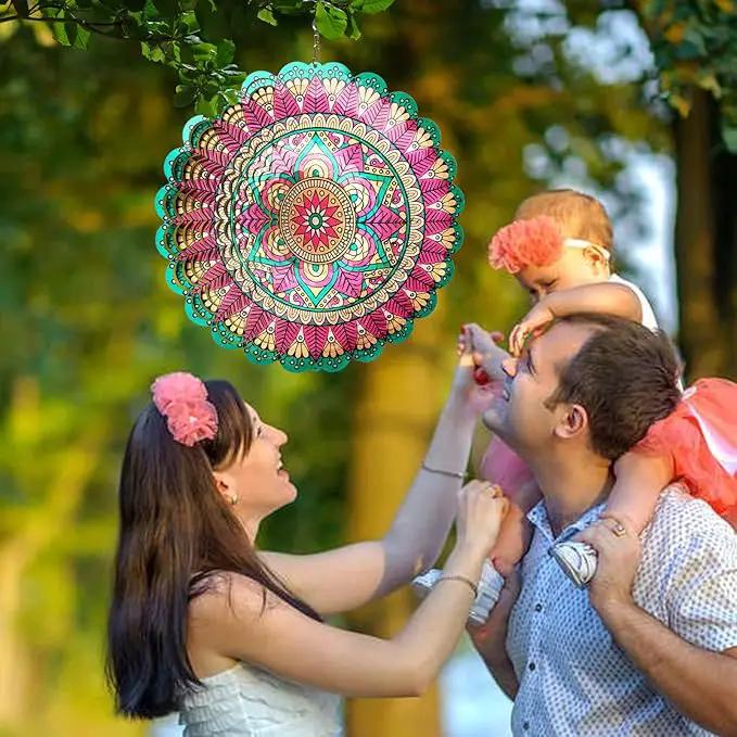 Wind Spinner Mandala Manjusaka Laser Cut Stainless Steel Wind Spinners for Yard and Garden Decoration 3D Kinetic Metal Art Ornament Hanging Wind Sculptures Outdoor Decor Creative Gifts Ideas by GreenHaven Gardens