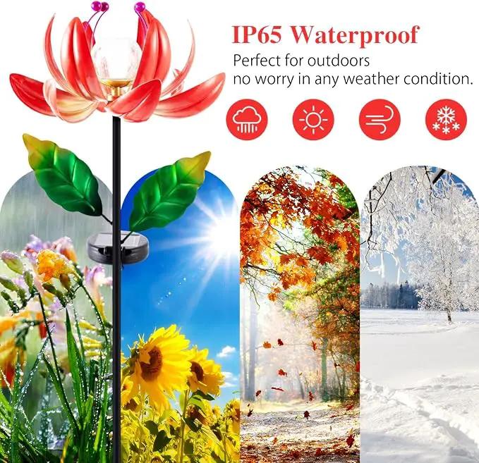 Solar Lights Outdoor Garden Decor, Solar Wind Spinner Yard Decorations for Outside, Lotus Windmill Pathway Lights with LED Cracked Crystal Ball Waterproof Flower Sculpture for Patio Lawn Garden Gifts by GreenHaven Gardens