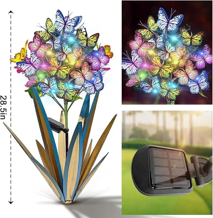 Homight Solar Metal Agave Butterfly Flower Stick Garden Sculpture - Outdoor Gift, Christmas Lights - Swaying Butterfly Garden Lights (2 PCS Blue) by GreenHaven Gardens