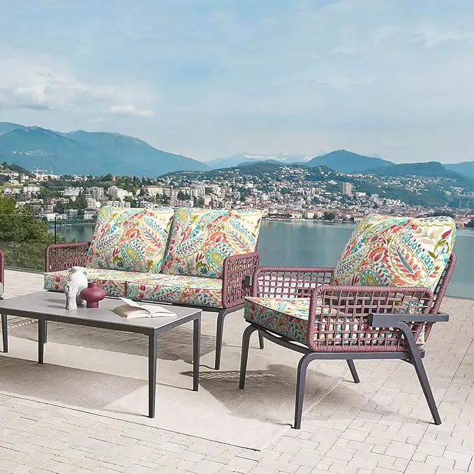 LVTXIII Outdoor Deep Seat Cushion Patio Seat and Back Cushion Set Seasonal Chair Cushion with Removable Cover and Adjustable Buckle for Home and Garden, 22"x22"x4", Pretty Paisley by GreenHaven Gardens