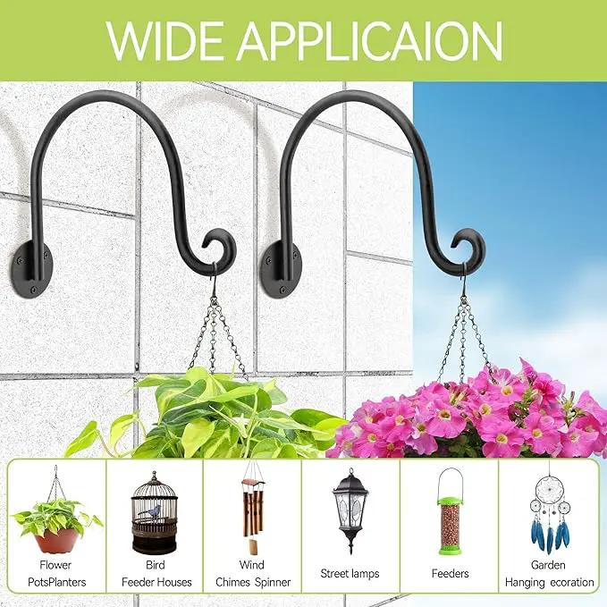 AJART Hanging Plant Hanger Outdoor: Bird Feeder Wall Hooks - 8 Inch Plant Bracket Hook for Hanging Flower Baskets 4 Pieces by GreenHaven Gardens