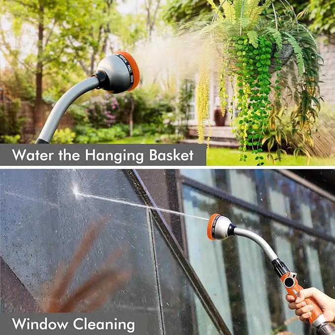RESTMO Watering Wand Heavy Duty, Metal Garden Hose Wand with 10 Spray Patterns, 15-Inch Long Hose Nozzle Sprayer with Thumb Flow Control, Ideal to Water Hanging Baskets and Shrubs, Orange by GreenHaven Gardens