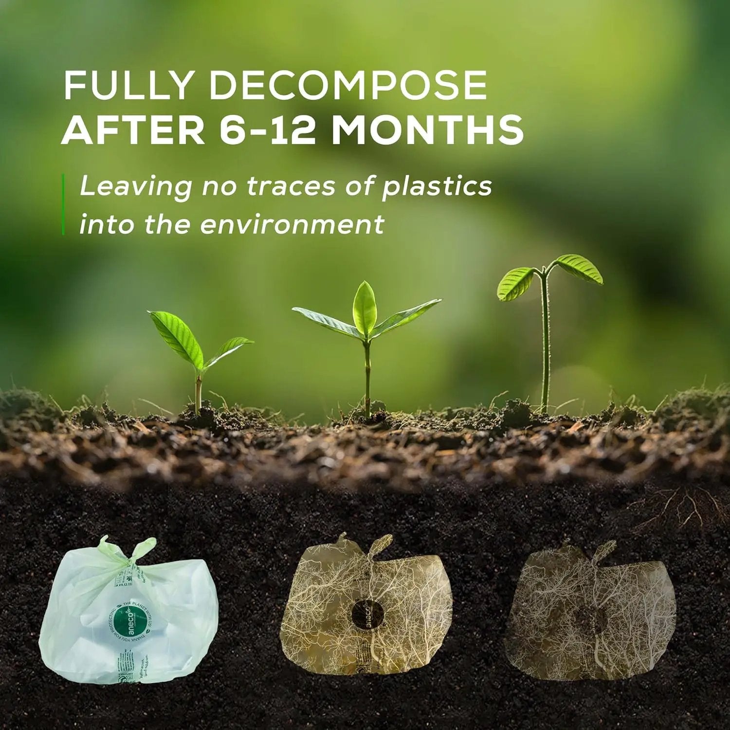 ANECO 100% Compostable Food Waste Bags 2.6 Gallon With Handles, Small Compost Bags for Countertop Bin, OK Compost HOME & BPI Certified Compostable Kitchen Food Waste Bag (45 Count) by GreenHaven Gardens