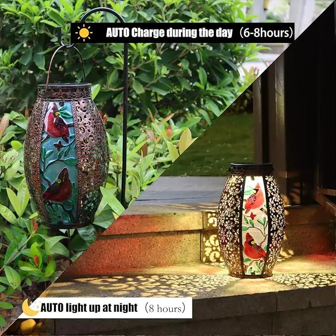 Outdoor Solar Lantern-Waterproof Hummingbird Hanging Metal Decorative Lights for Patio Table Garden Pathway Yard with Super Bright Warm White LED, Large Solar Panels, Auto On/Off Sensor by GreenHaven Gardens