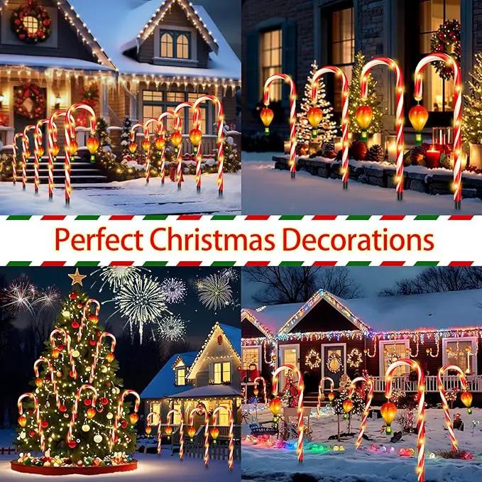 12 Pack Outdoor Solar Christmas Decorations, 180 Bright LED Solar Candy Cane Christmas Lights 8 Lighting Modes, Waterproof Outside Xmas Decorations with Lantern Decor Lights for Pathway Yard Garden by GreenHaven Gardens