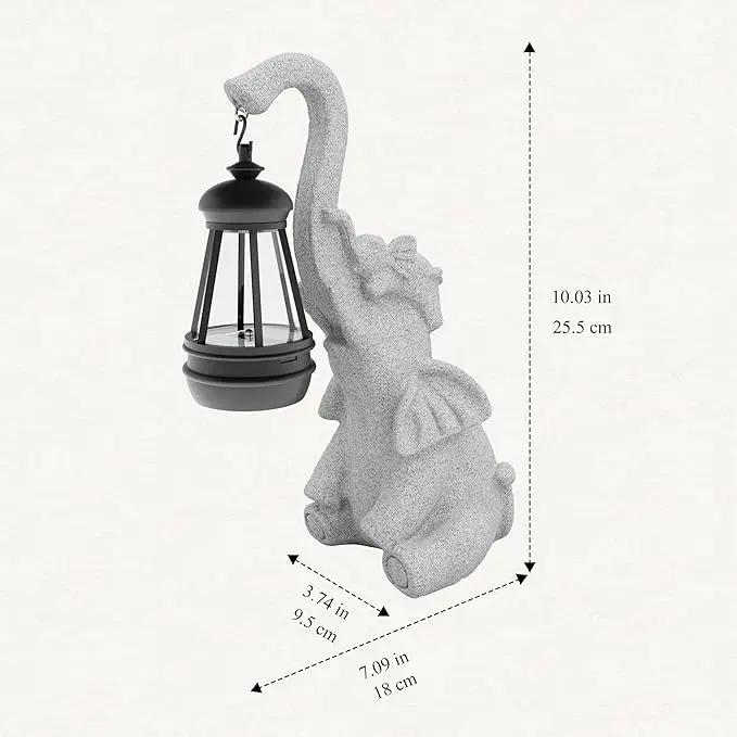 Solar Powered Outdoor Figurine Lights, 10 Inch Waterproof Animal Elephant Statue Light, Suitable for Decorations for Patio, Balcony, Lawn, Courtyard, Etc.(Trunk) by GreenHaven Gardens