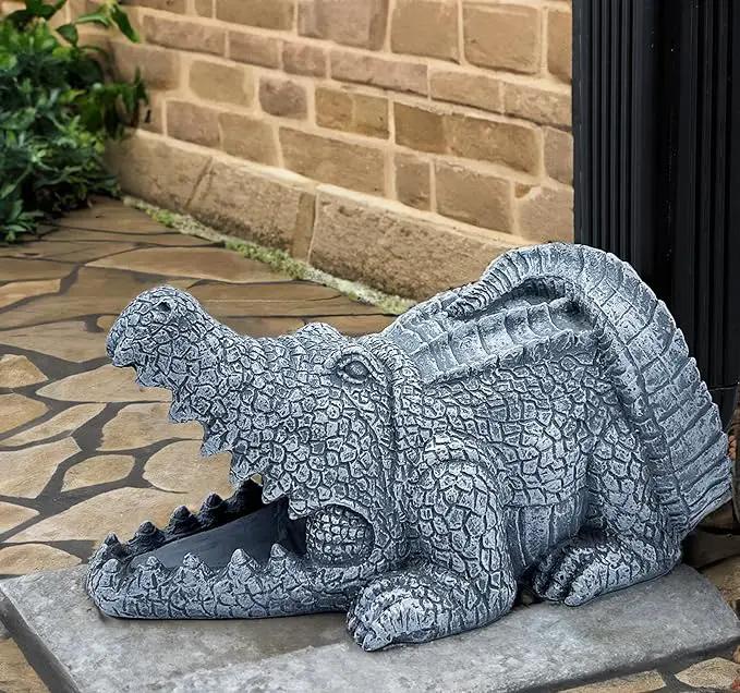 Realistic Crocodile Statue, Garden Rain Downspout Diverter, Splash Block & Gutter Extender, Decorative 3"x4" Gutter Extension, Outdoor Decor Sculpture, Unique Gutter Downspout Decoration by GreenHaven Gardens