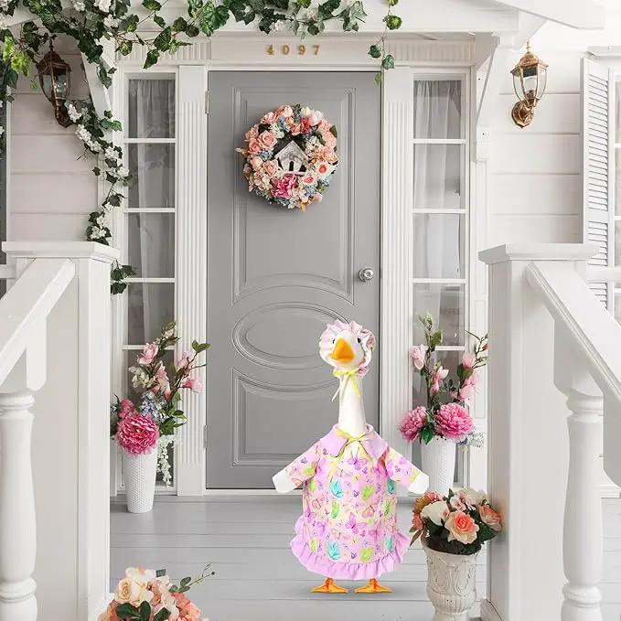 Spring Butterfly Goose Outfit Lawn Porch Goose Clothes 23" Spring Butterfly Outdoor Patio Yard Lawn Art Decoration by GreenHaven Gardens