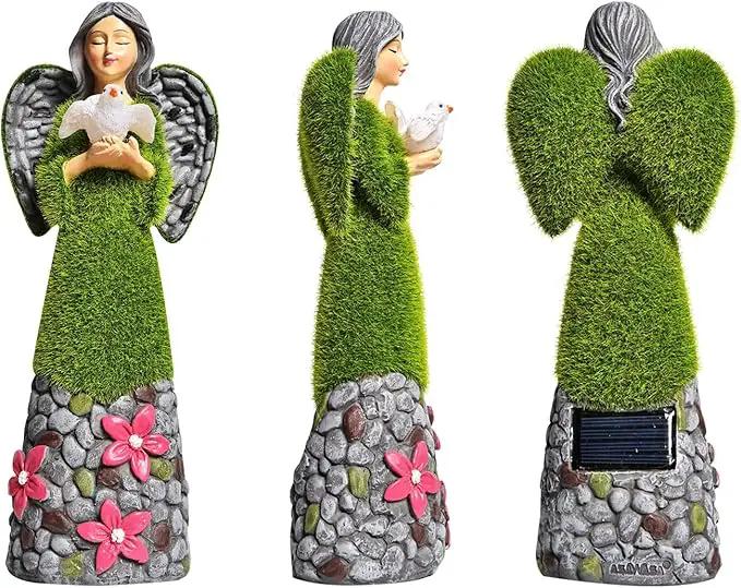 ASAWASA Angel Garden Figurine - Outdoor Statue, Solar Garden Sculpture with Angel of Peace Resin Praying Angel Art Decor for Patio, Lawn, Yard, Porch by GreenHaven Gardens
