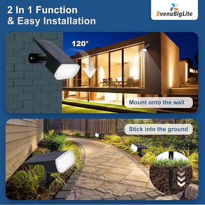Solar Lights Outdoor Waterproof: IP65 Led Spot Light Decorations for Garden Patios - 3 Lighting Modes Solar Powered for Yard - Dust to Dawn Uplighting Landscape Pathway Drive 2PC White by GreenHaven Gardens