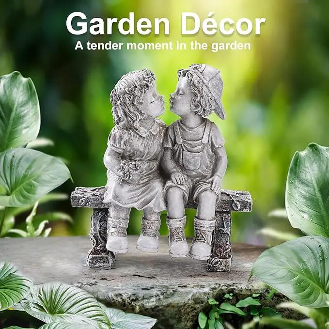 Lily's Home First Kiss Resin Garden Statue, Little Girl and Boy Kissing Yard Miniature Figurine,Small and Exquisite, 9 Inch by GreenHaven Gardens