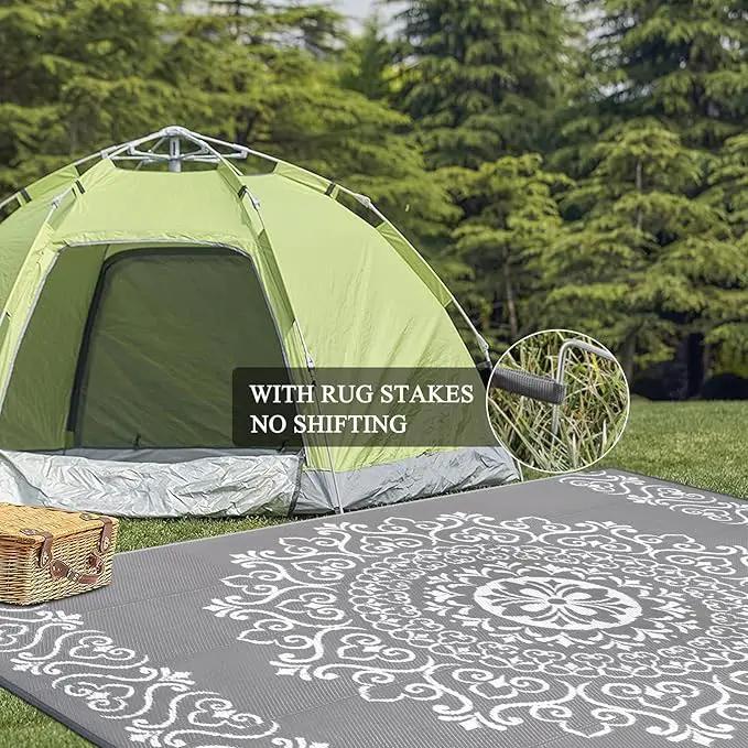Pauwer Waterproof Outdoor Rug 8x10, Reversible Plastic Straw Patio Camping Rug, Indoor Outdoor RV Mat Carpet for Deck, Camper, Porch, Balcony, Backyard, Picnic, Floral Grey by GreenHaven Gardens