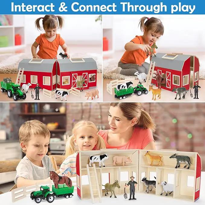 YEEBAY Farm Animals Toys for 3+ Year Old Kids Toddlers Girls Boys, Large Wooden Barn with Animal Play Figures, Farm Playset Educational Learning Toys, Ideal Christmas Birthday Gifts by GreenHaven Gardens