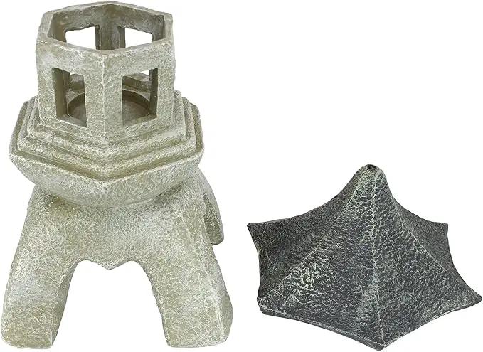 Design Toscano Asian Decor Pagoda Lantern Indoor/Outdoor Statue, Set of 2 Large, Cast Stone Resin, Two Tone Stone Finish by GreenHaven Gardens