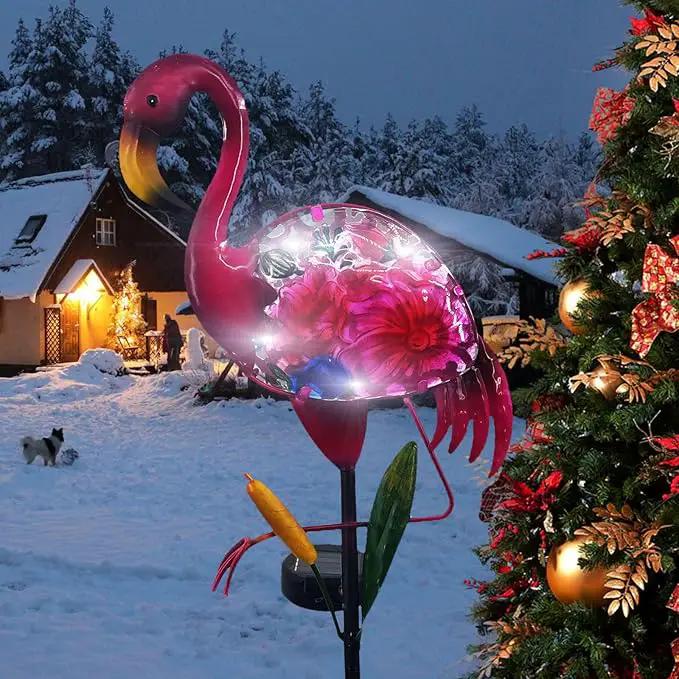 Solar Garden Lights, Glass & Metal Flamingo Solar Garden Decor Solar Pathway Lights Solar Garden Stakes Decorative Yard Art Yard Decor Waterproof for Patio Lawn Courtyard by GreenHaven Gardens