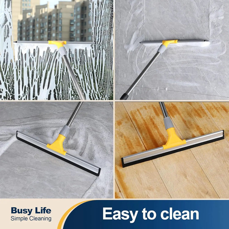 Yocada 17.7" Floor Squeegee Rubber TPR Blade Scrubber Broom 61.8inch Pole Household Broom for Garage Courtyard Shower Bathroom Floor Marble Glass Tile Water Foam Pet Hair Removal Cleaning by GreenHaven Gardens
