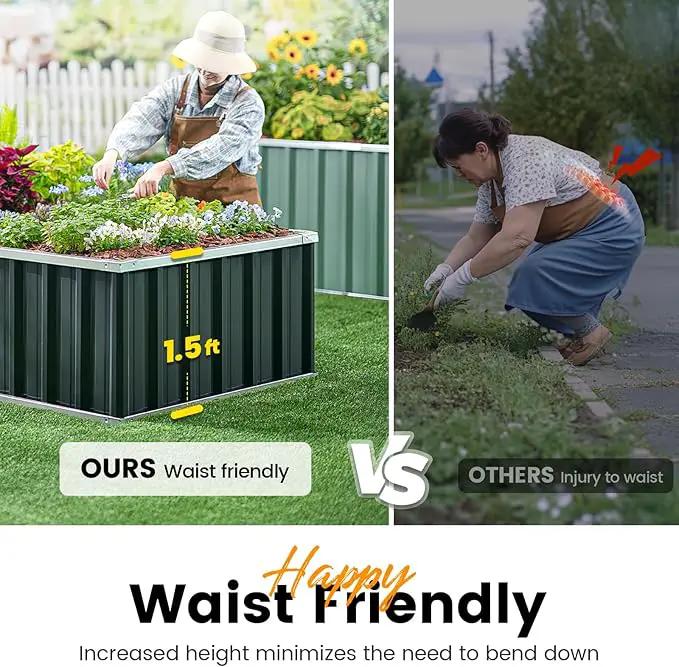 KING BIRD Raised Garden Bed 68" x 36" x 18" Heightened Galvanized Steel Metal Planter Box Outdoor for Deep-Rooted Vegetables, Flowers, Large Raised Bed Kit (Dark Grey) by GreenHaven Gardens