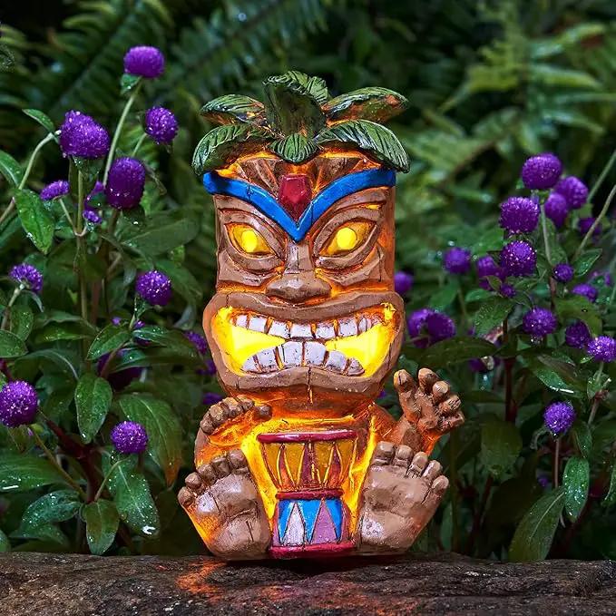 Outdoor Tiki Statue Decoration-Solar Power Light Tiki Garden Statues-Tiki Bar Decor Totem Pole Waterproof Figurines for Garden,Patio,Balcony,Yard,Lawn Ornament,10.43 Inch Tall by GreenHaven Gardens
