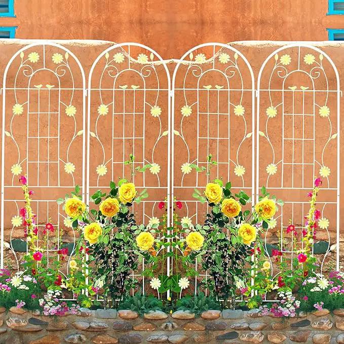 4 Pack Metal Garden Trellis 71" H Cream White Garden Fence Rustproof Trellis for Climbing Plants Support Roses Flower Outdoor Lawn, White 6FT by GreenHaven Gardens