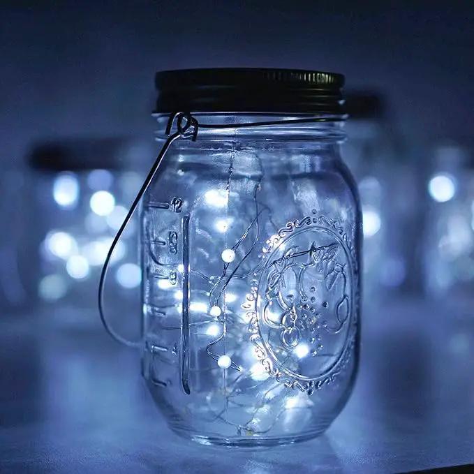 Solar Mason Jar Lights, 12 Pack 30 LED Waterproof Lid Light with Hangers (No Jar), Fairy Firefly Outdoor String Lights for Regular Mason Jar, Patio, Yard, Garden, Wedding Decoration (Cold White) by GreenHaven Gardens
