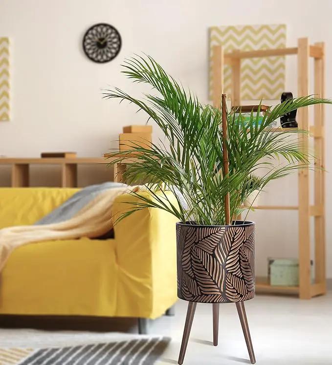 D'vine Dev 14 Inch Planter Pot with Stand, Mid-Century Tall Plant Pot with Legs for Indoor Plants, X-Large, Bronze/Grey, 88-L-D-6 by GreenHaven Gardens