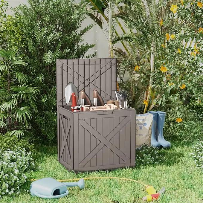 38 Gallon Outdoor Deck Box,Storage Lockable Waterproof Patio Furniture,Garden Tools,Cushions,Pool Accessories Outside Storage Resin Box(GreyX) by GreenHaven Gardens