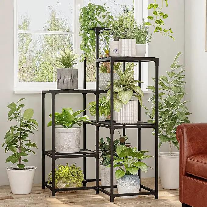 Bamworld Plant Stand Outdoor Black Corner Plant Shelf/Holder for Living 7-Tier Stands Room Plant Rack Multiple Plants Patio Balcony Garden by GreenHaven Gardens