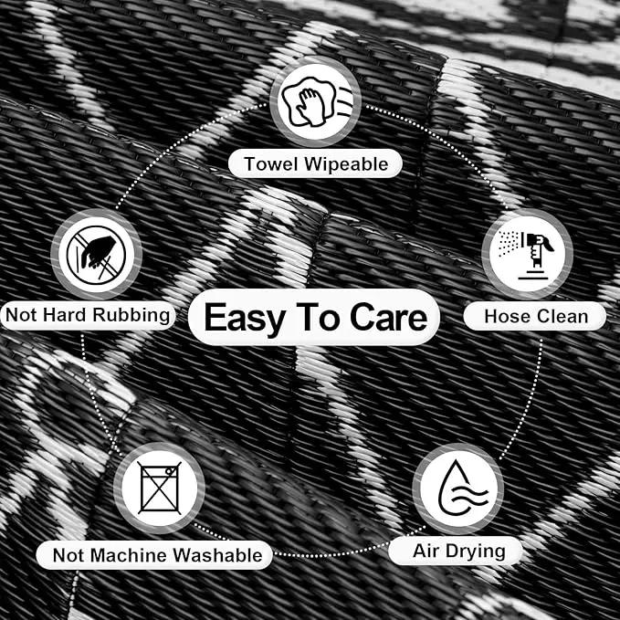 OutdoorLines Indoor Outdoor Rugs for Patio 4x6 ft - Reversible Outside Carpet, Stain & UV Resistant Portable RV Mats, Plastic Straw Rug for Camping, Pool Deck, Porch Rhombus Black & White by GreenHaven Gardens