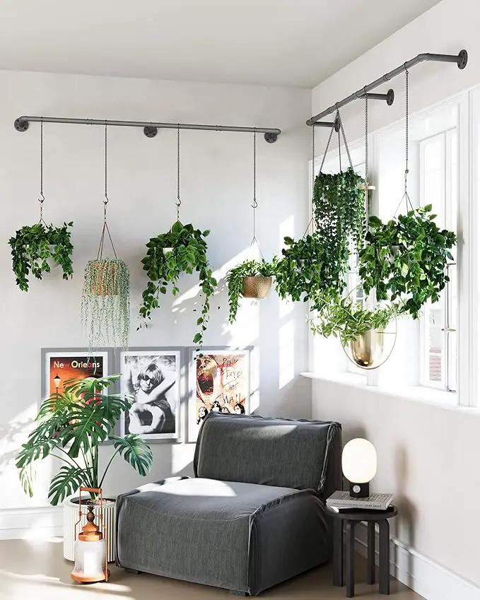 Plant Hanger Indoor, 2 Pack Hanging Planters Rod for Indoor Plants with 12 Hanging Chains, Wall Plant Hanging Rod for Window Ceiling, 65.7 Inch, Metal/Black, Pots Not Included… by GreenHaven Gardens