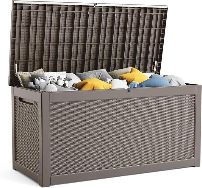 260 Gallon Resin Deck Box, Lockable Patio Outdoor Storage Box for Furniture, Garden Tools and Tools Storage, Waterproof Outside Storage Boxes - Grey by GreenHaven Gardens