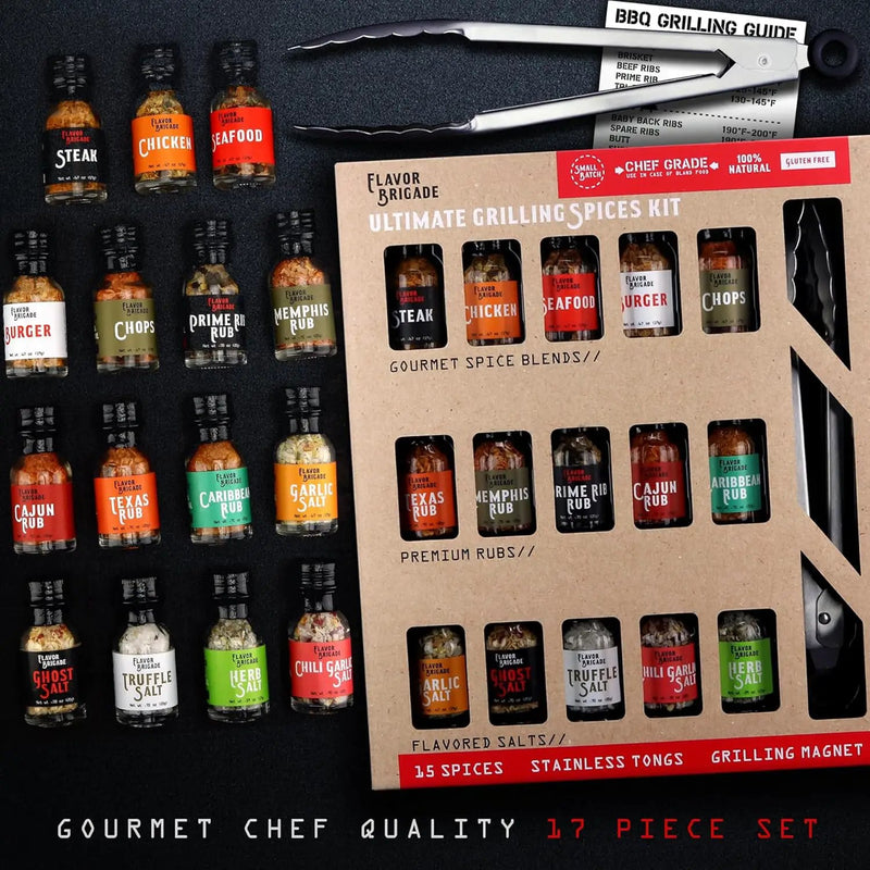 Ultimate Grilling Gift for Men - BBQ Accessories - Gourmet Spice Blends & Seasonings, Tongs, BBQ Magnet, Meat Rubs, Unique Gift for Guys, Dad, Son, Brother, Father in Law, Cooking Chefs, 17 Piece Set by GreenHaven Gardens