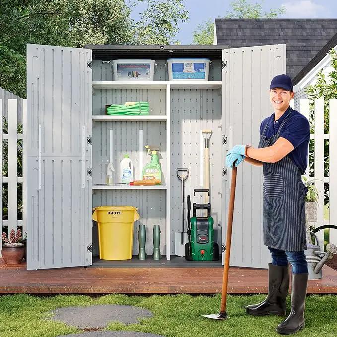 Aoxun Outdoor Resin Storage Shed with Metal Shelving Kit & Floor, 64 Cu.Ft Vertical Waterproof Storage Cabinet for Garage, Pool, Bike, Garden Tools, Patio Furniture (White) by GreenHaven Gardens