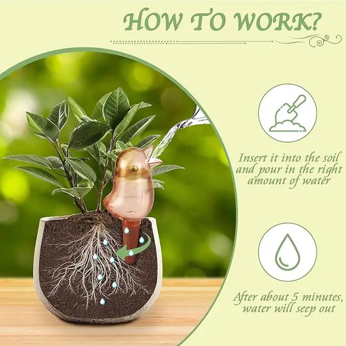 4 Pack Self Watering Spikes,Indoor Plant Watering Globes,Bird Shape Automatic Irrigation Spikes,Self-Watering Terracotta Spike,Plant Watering Devices(Red) by GreenHaven Gardens