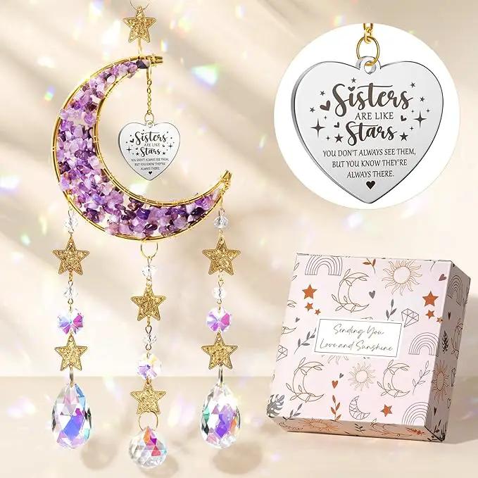 Sisters Gifts from Sister for Sister from Brother, Best Sister Gifts Unique Sister Birthday Gifts for Sister in Law Soul Sister, Moon Crystal Suncatcher for Window Hanging Decor by GreenHaven Gardens