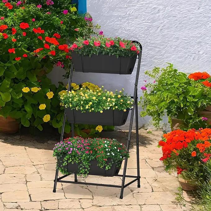 Raised Garden Bed 3 Tier Vertical Garden Planter Elevated Planter Boxes Outdoor Herb Planter with Drainage Holes Removable Tray for Patio Balcony Porch Black by GreenHaven Gardens