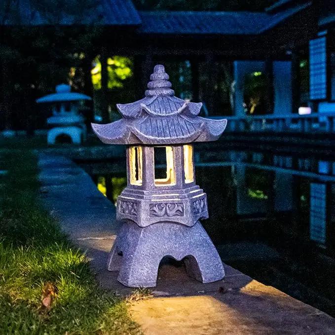 DIBIEECN Japanese Garden Decor Pagoda Garden Statue, Solar Patio Lights, Zen Landscape Lighting Garden Decor, Asian Outdoor Decor for Yard Backyard, Gifts for Women Mom by GreenHaven Gardens