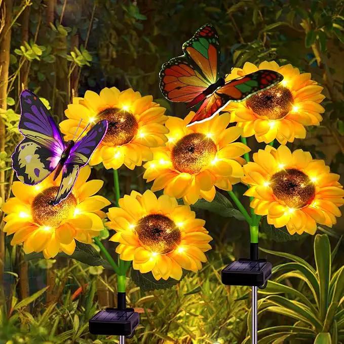 Solar Sunflower Lights Outdoor Garden Lights, 2 Pack Solar Flower Lights with Butterfly Waterproof Garden Decor, Gifts for Mom Grandma, Sunflower Stake Led Lights for Yard Patio Lawn Pathway Outside by GreenHaven Gardens