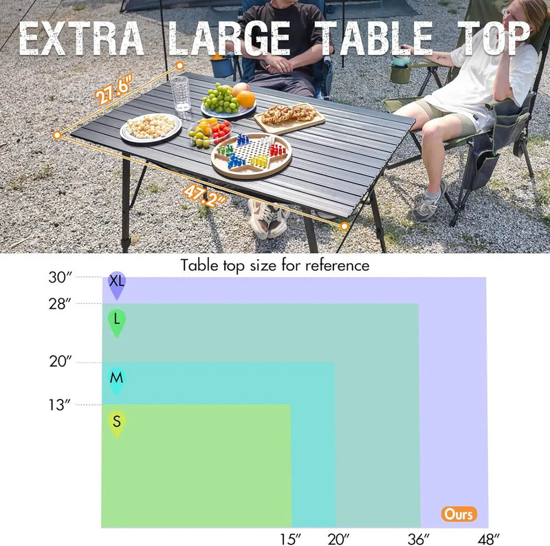 PORTAL Camping Table Portable Foldable with Adjustable Legs, Aluminum Folding Table Roll Up Table with Carrying Bag for Outdoor, Beach, Picnic, Backyards, BBQ and Party, Black, Big by GreenHaven Gardens