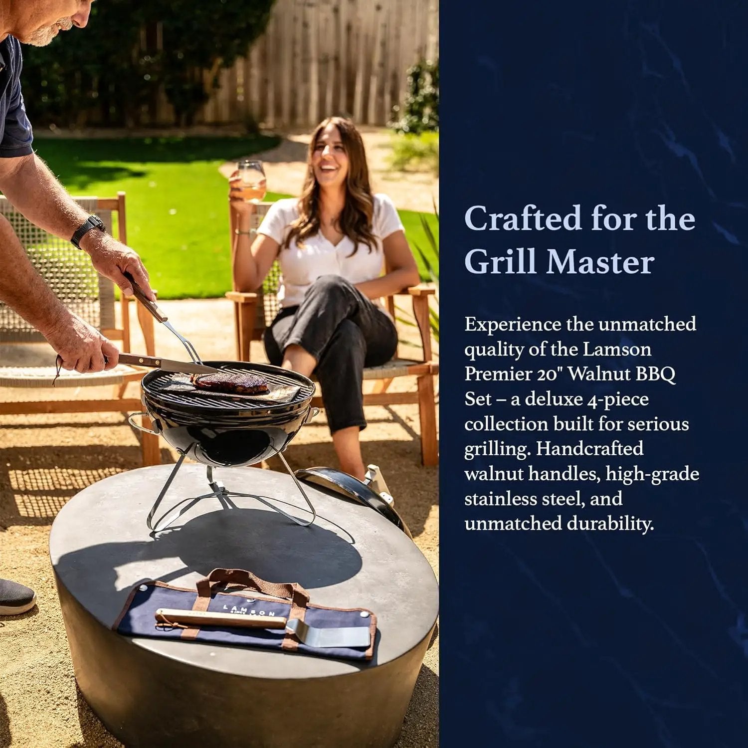 Lamson Premier 20" Walnut 4-Piece Deluxe BBQ Set by GreenHaven Gardens