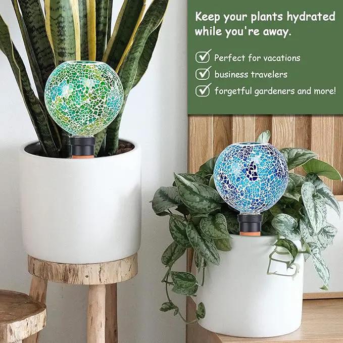 Terracotta Watering Spikes Mosaic Plant Watering Globes for Outdoor Plants 2 Pack Automatic Plant Waterer Indoor for Pots Garden Office by GreenHaven Gardens